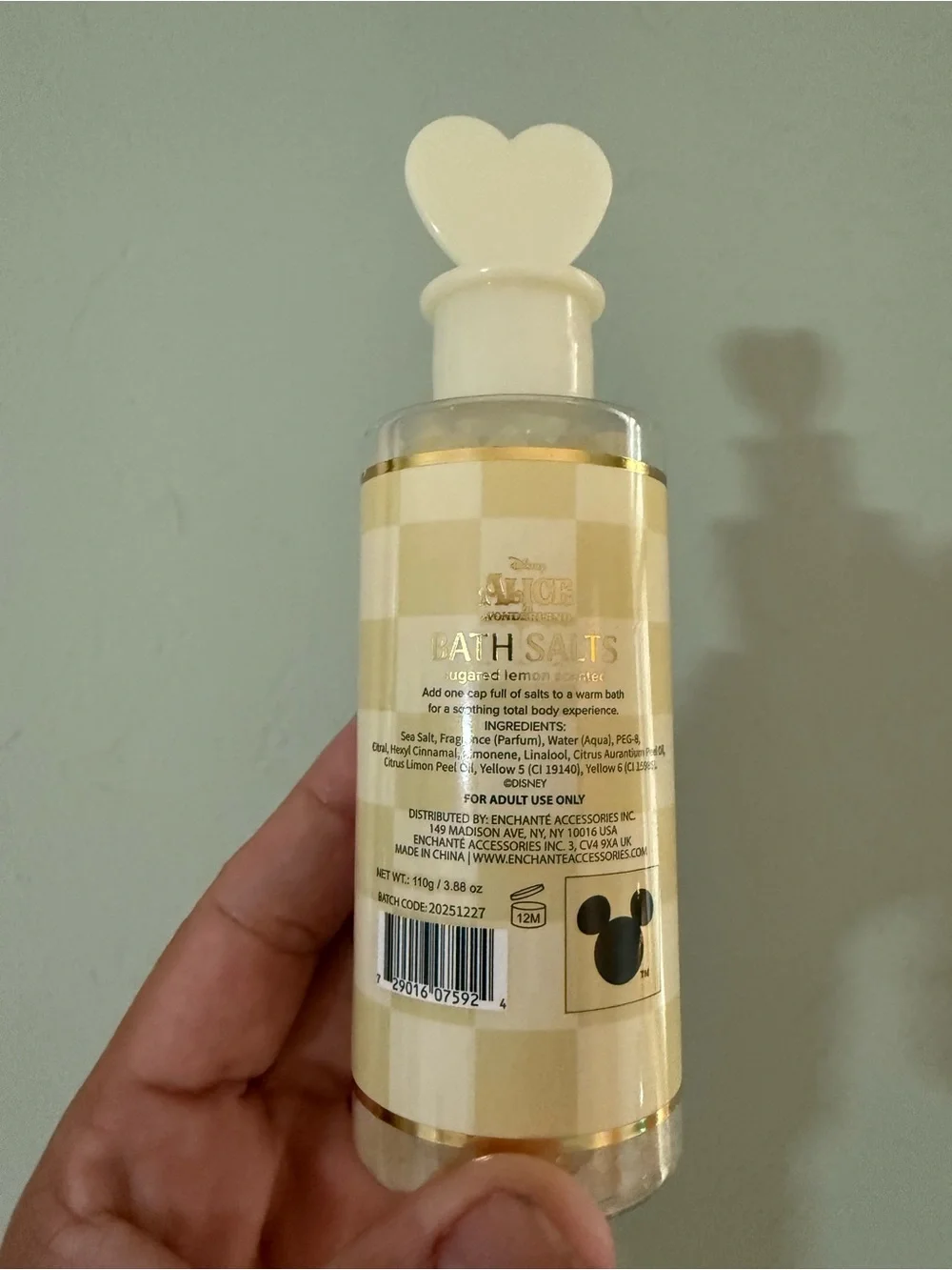 Disney Alice in Wonderland Cream & Gold Bath Salts with Heart Cap
